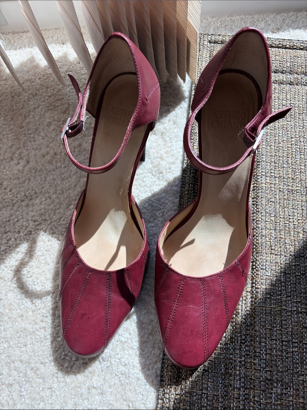 Arturo Chiang Burgundy Suede Ankle-Strap Pointed Heels